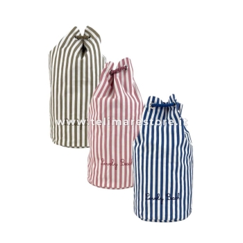 Sacca Mare Stripe Sabbia 25x25x50cm con Coulisse 100% Cotone Canvas Zaino Casual 
