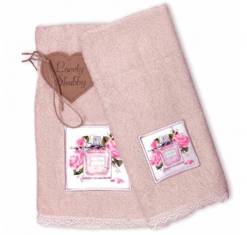 Set Asciugamani Bagno 100% Cotone Modello Parfum Cipria 1+1