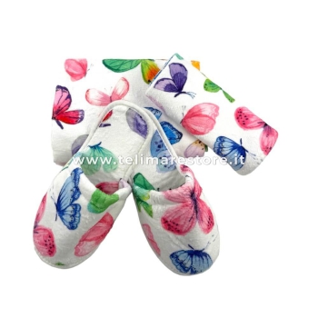 Set Asciugamani Bagno 1+1 Butterfly Spugna Velour 100%Cotone Con Stampa Digitale 