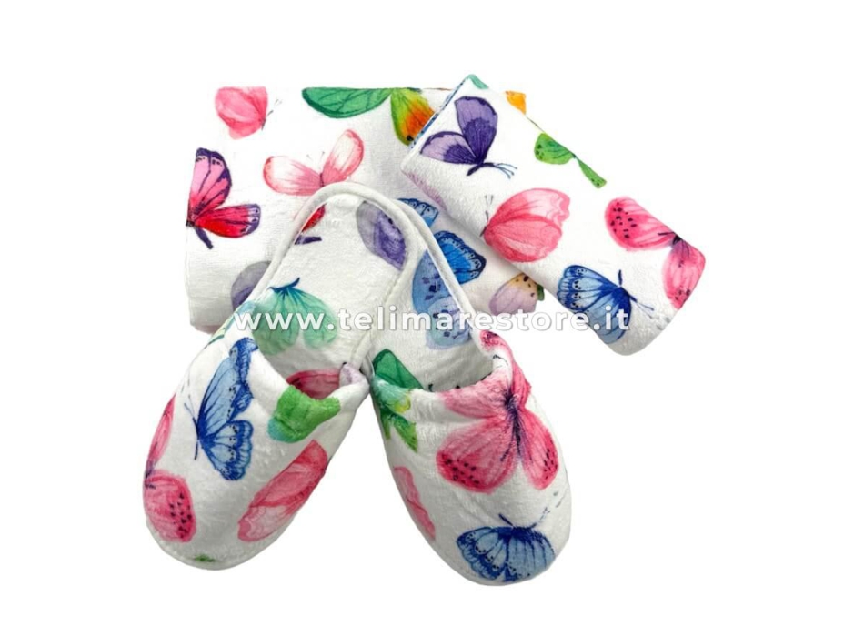 Set Asciugamani Bagno 1+1 Butterfly Spugna Velour 100%Cotone Con Stampa Digitale 