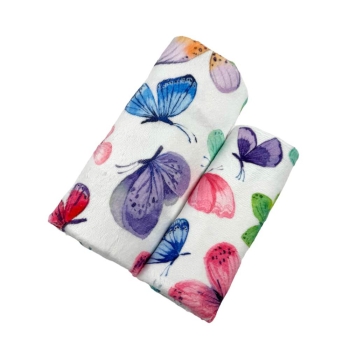 Set Asciugamani Bagno 1+1 Butterfly Spugna Velour 100%Cotone Con Stampa Digitale 