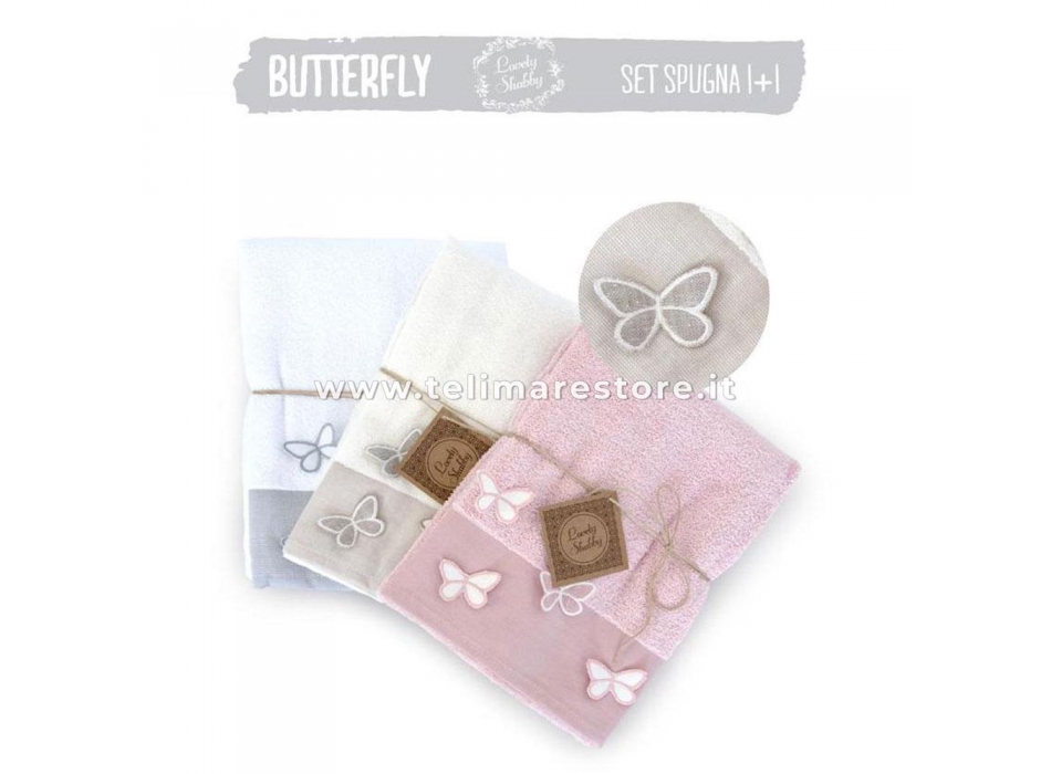 Set Asciugamani Bagno 1+1 in spugna - Modello Butterly - varietà colori