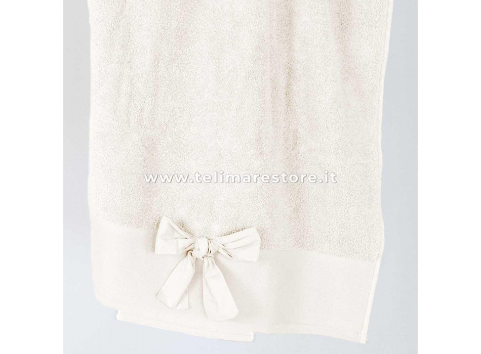 Set Asciugamani Bagno 1+1 in spugna - Modello Fiocco - colore bianco - dettaglio