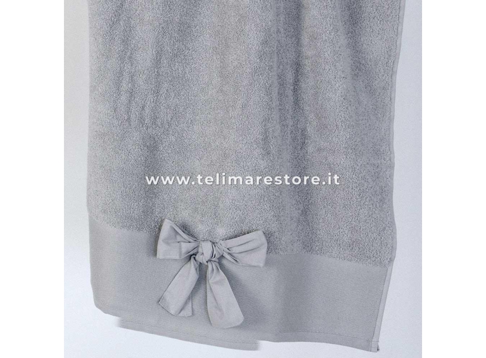 Set Asciugamani Bagno 1+1 in spugna - Modello Fiocco - colore grigio - dettaglio