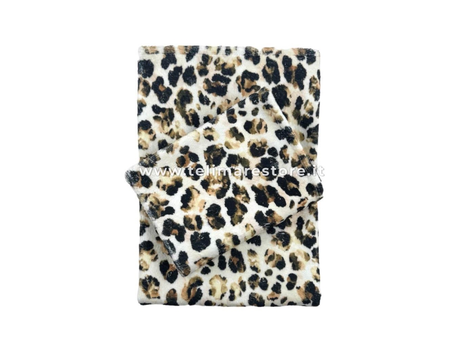 Set Asciugamani Bagno 1+1 Leopard Spugna Velour 100%Cotone Con Stampa Digitale 