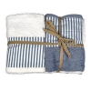 Set Asciugamani Bagno Bianco-Avio 2+2 viso+ospite Bordo Rigato 100% Spugna di Cotone