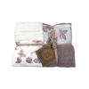 Set Asciugamani Bagno Bianco-Lilla Bordo Stampato Farfalle 2+2 100% Morbida Spugna di Cotone 