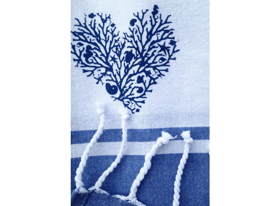 Telo Fouta Azzurro Stampa Cuori