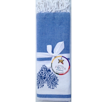 Telo Fouta Azzurro Stampa Cuori