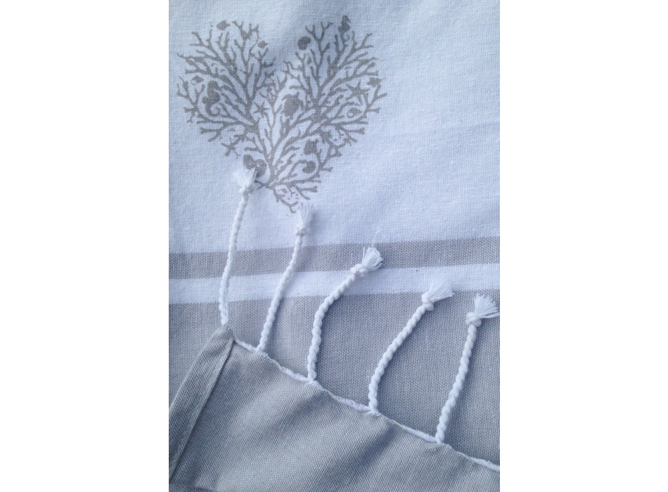 Telo Fouta Grigio Chiaro Stampa Cuori