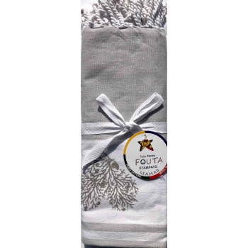 Telo Fouta Grigio Chiaro Stampa Cuori