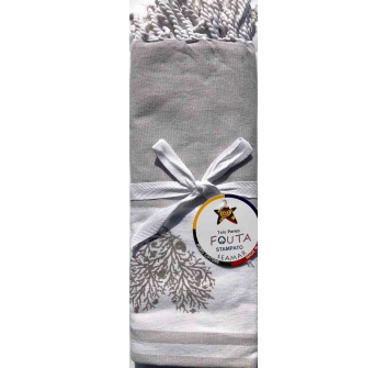 Telo Fouta Grigio Chiaro Stampa Cuori