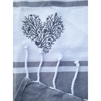 Telo Fouta Grigio Stampa Cuori