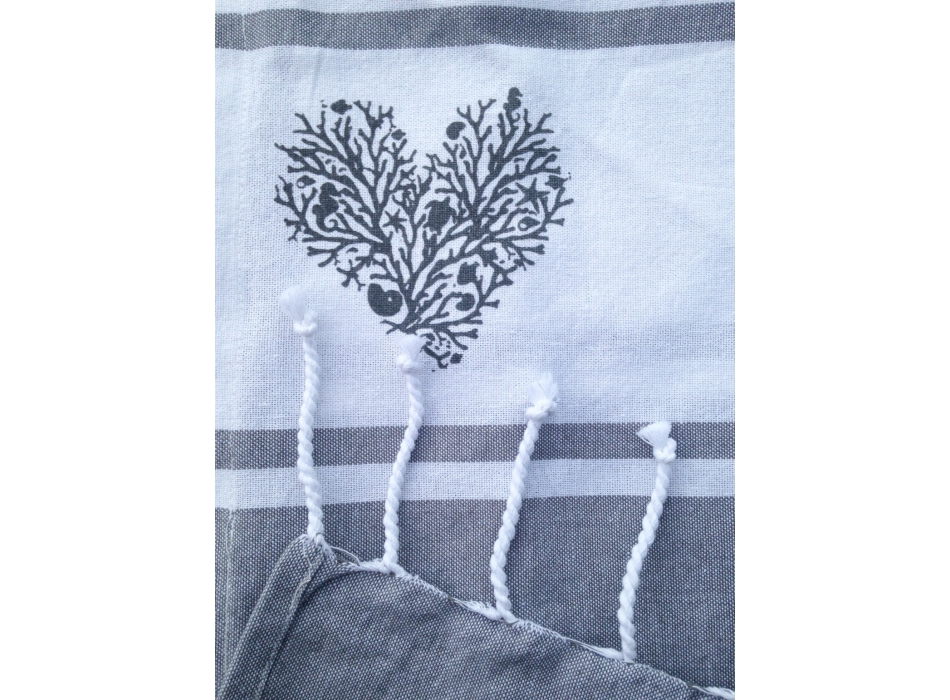 Telo Fouta Grigio Stampa Cuori