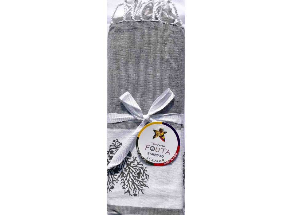 Telo Fouta Grigio Stampa Cuori