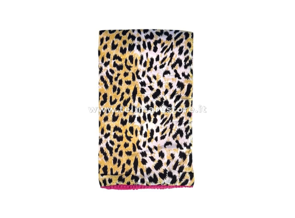 Telo Kikoy Taormina Maculato Animalier con Mini Pon Pon 90x160 cm Telo Mare Pareo Doppio