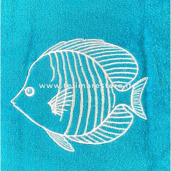 Telo Lettino Azzurro Aquarius Ricamo Pesce Spugna Velour 75x190cm Senza Tasche e Cuscino 