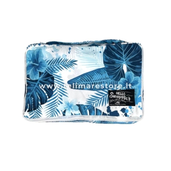 Telo Lettino in Microfibra Foglia Azzurra Con Tasche e Cuscino Gonfiabile 70x185cm Telo Mare Coprilettino Con Stampa Digitale  