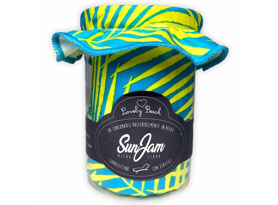 Telo Lettino SunJam Palme Azzurro in Microfibra Senza Tasche e Cuscino 70x190 cm 