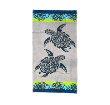 Telo Mare Coral Turtle Azzurro Grigio 90x160 cm Asciugamano Spiaggia - Beach Towel