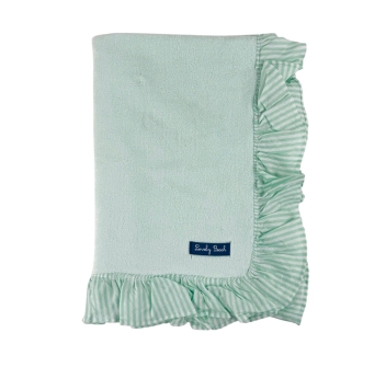 Telo Mare Costa Azzurra Verde con Volant in Spugna Velour 100% Cotone Asciugamano da Spiaggia Tinta Unita