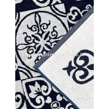 Telo Mare Fantasia Azulejos Blu 90x165cm Asciugamano Spiaggia 100% Spugna di Cotone Beach Towel