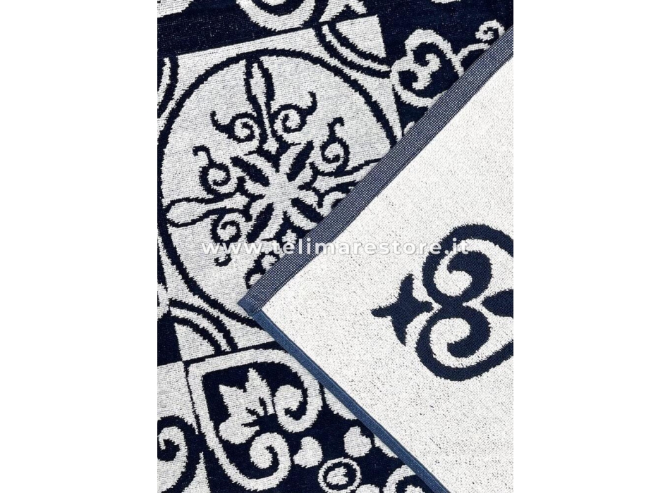 Telo Mare Fantasia Azulejos Blu 90x165cm Asciugamano Spiaggia 100% Spugna di Cotone Beach Towel