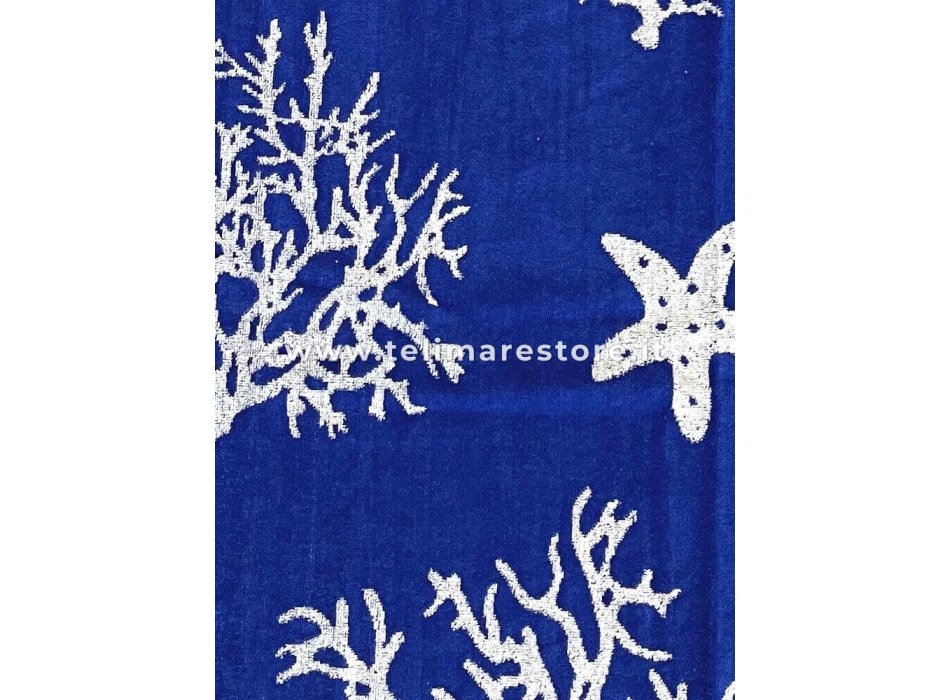 Telo Mare Fantasia Blu Coralli 90x160 cm Asciugamano da Spiaggia in Spugna 100% Cotone Beach Towel