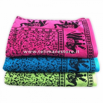 Telo Mare Fantasia Elefanti Verde 86x165cm Telo in Spugna 100% Cotone Asciugamano da Spiaggia