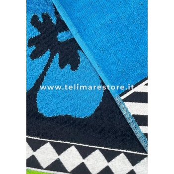 Telo Mare Fantasia Geko Maori Azzurro 90x160 cm Asciugamano Spiaggia - Beach Towel