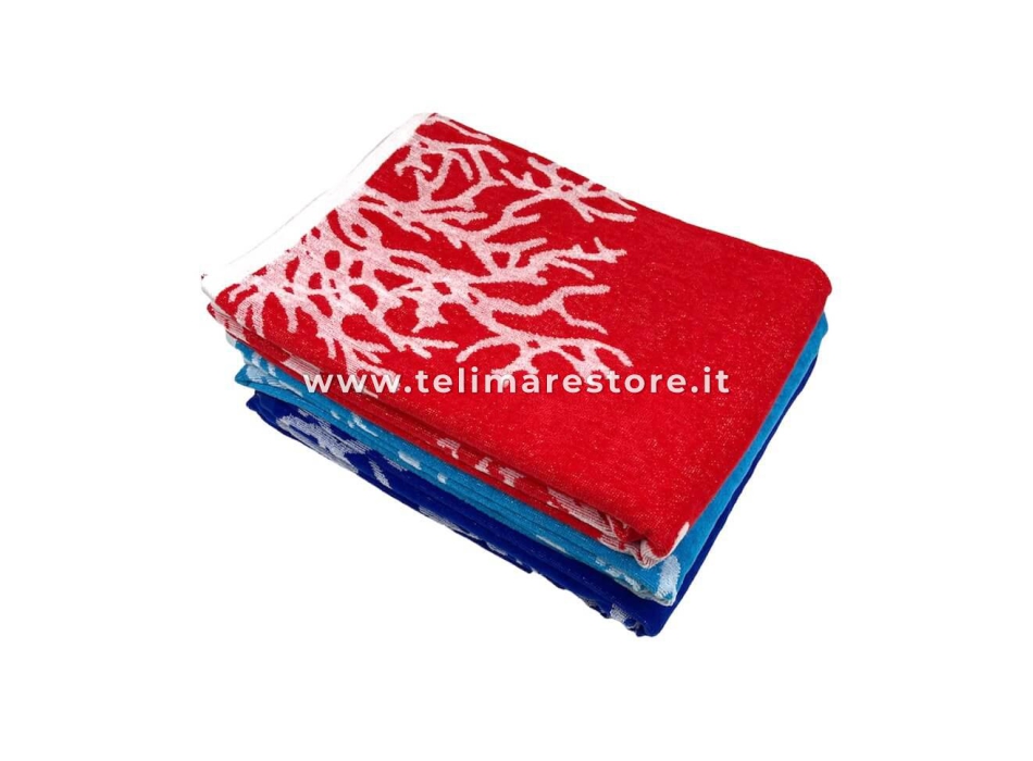 Telo Mare Fantasia Rosso Coralli 90x160 cm Asciugamano da Spiaggia in Spugna 100% Cotone Beach Towel