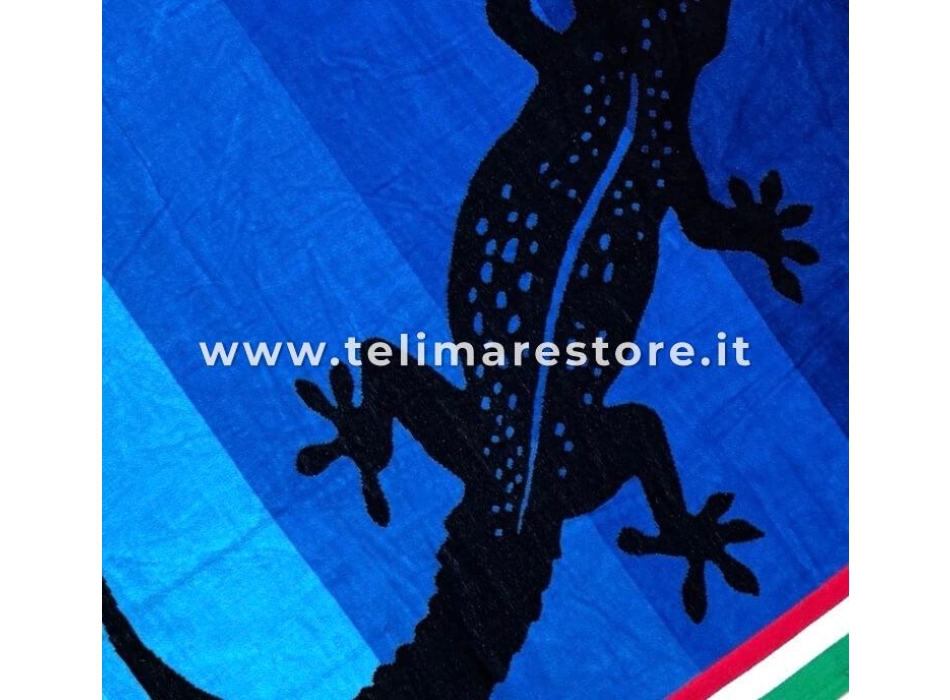 Telo Mare Geko Italia Blu Spugna 100% Cotone Asciugamano Spiaggia 90x165cm Beach Towel