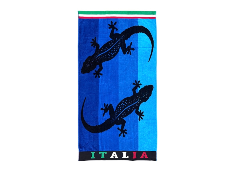 Telo Mare Geko Italia Blu Spugna 100% Cotone Asciugamano Spiaggia 90x165cm Beach Towel