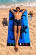 Telo Mare Geko Italia Blu Spugna 100% Cotone Asciugamano Spiaggia 90x165cm Beach Towel