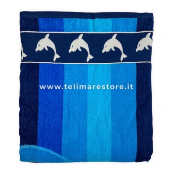Telo Mare Grande Matrimoniale Delfino Azzurro 140x165cm Asciugamano Spugna 100% Cotone