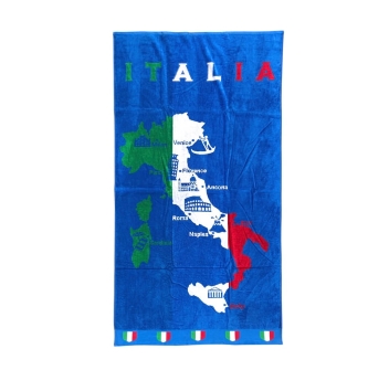 Telo Mare Italia Bel Paese Blu Spugna 100% Cotone Asciugamano Spiaggia 90x165cm Beach Towel