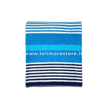 Telo Mare Matrimoniale Stripe Azzurro 100% Spugna di Cotone Asciugamano 2 Posti 140x165cm Telo Spiaggia