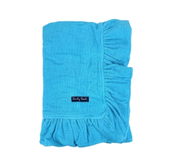 Telo Mare Miss Frilly Azzurro Spugna Velour 100% Cotone Asciugamano da Spiaggia Tinta Unita