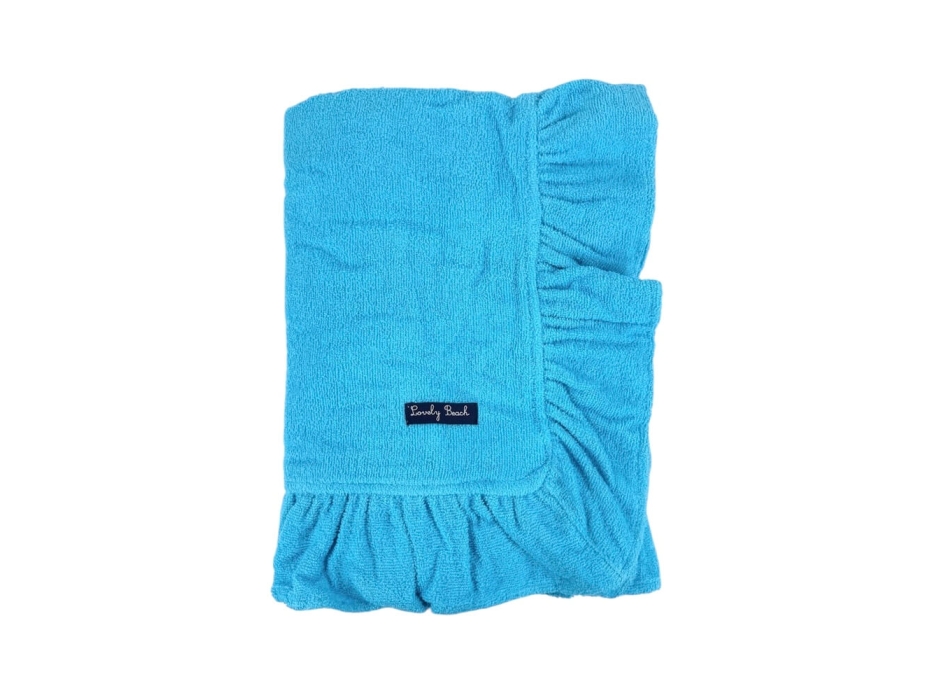 Telo Mare Miss Frilly Azzurro Spugna Velour 100% Cotone Asciugamano da Spiaggia Tinta Unita