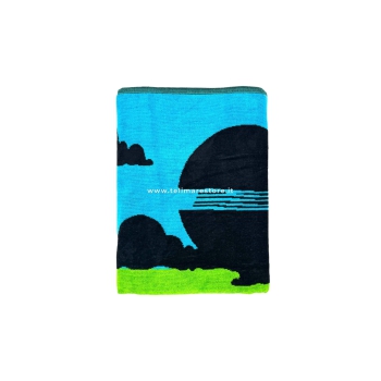 Telo Mare Palm Beach Azzurro Spugna 100% Cotone Asciugamano Spiaggia - Beach Towel