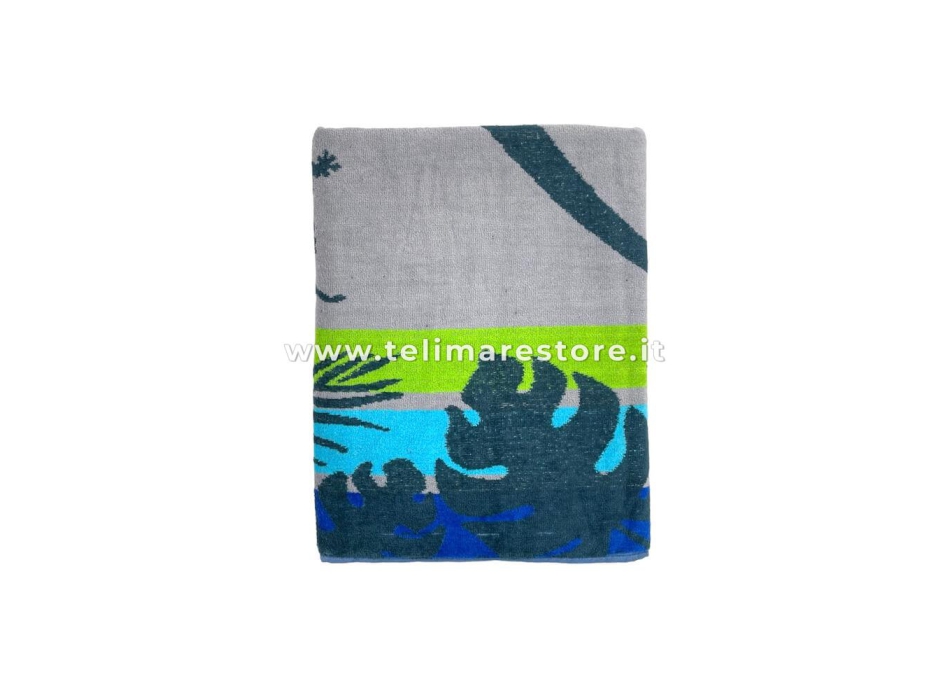 Telo Mare Palme Geko Azzurro Grigio 90x160 cm Asciugamano Spiaggia - Beach Towel