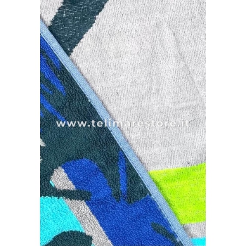 Telo Mare Palme Geko Azzurro Grigio 90x160 cm Asciugamano Spiaggia - Beach Towel