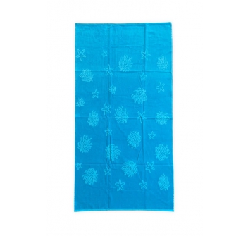 Telo Mare Pareo Double Face Azzurro Tinta Unita 100% Spugna di Cotone Asciugamano 90x160cm Beach Towel