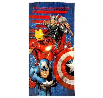 Telo Mare Per Bambini Stampato Avengers in Spugna 100% Cotone Asciugamano Misura 70x140cm Beach Towel