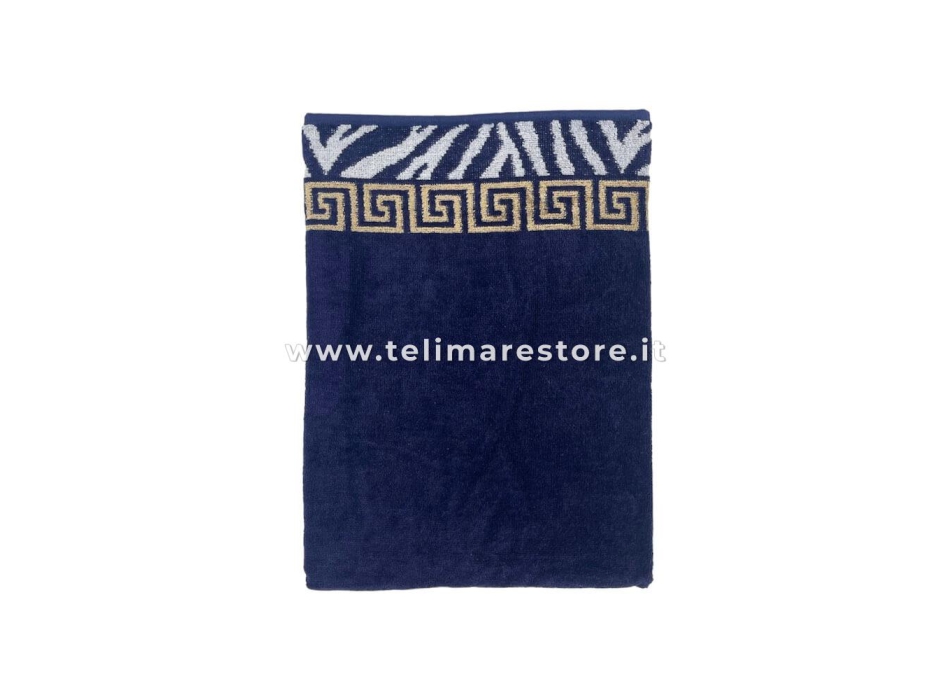Telo Mare Pompei Blu Greca Oro Spugna 100% Cotone Asciugamano 90x160 cm Beach Towel