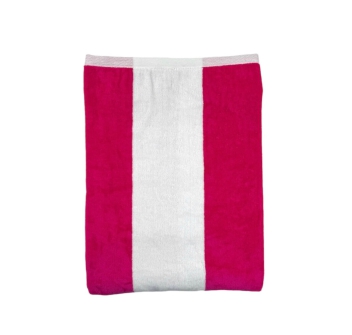 Telo Mare Rigato Bianco Fucsia 90x165cm Telo in Spugna 100% Cotone Asciugamano Spiaggia