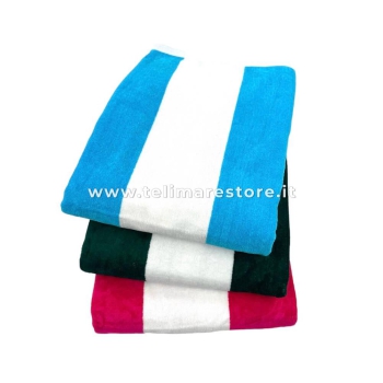 Telo Mare Rigato Bianco Verde 90x165cm Telo in Spugna 100% Cotone Asciugamano Spiaggia