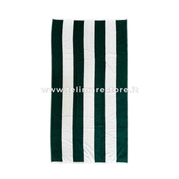 Telo Mare Rigato Bianco Verde 90x165cm Telo in Spugna 100% Cotone Asciugamano Spiaggia