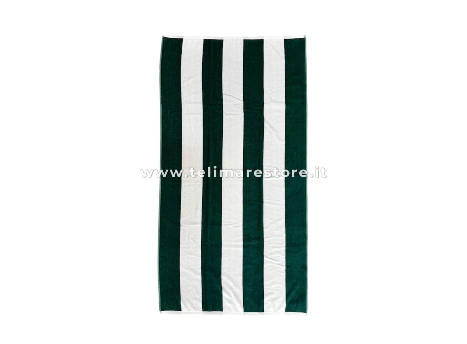 Telo Mare Rigato Bianco Verde 90x165cm Telo in Spugna 100% Cotone Asciugamano Spiaggia