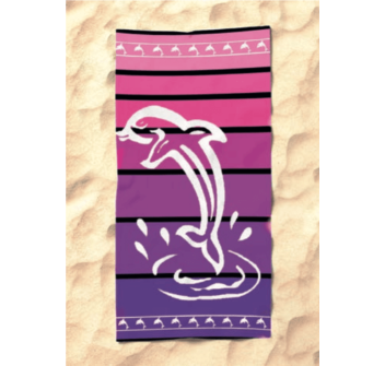 Telo Mare Rigato Big Stripe Dolphin Rosa 90x165cm Beach Towel 100% Spugna di Cotone